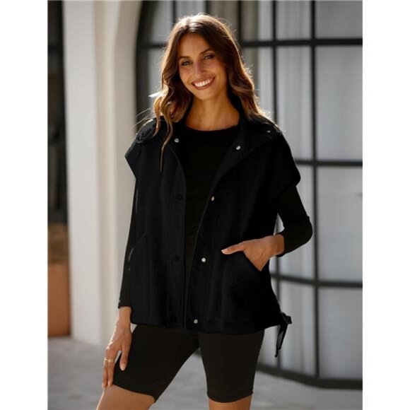 New Women's Fuzzy Fleece Vest Oversized Sleeveless Sherpa Jacket Warm Button - Picture 2 of 6